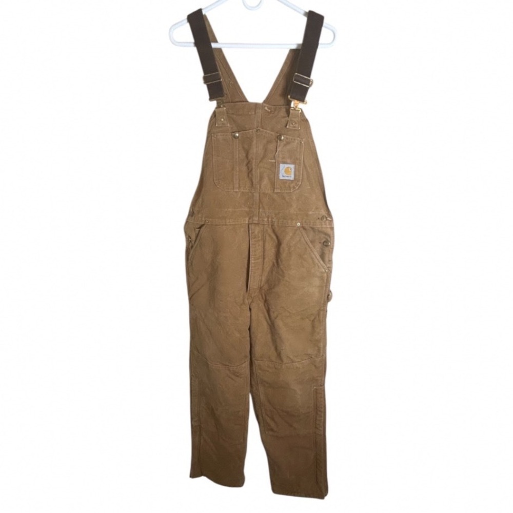 Vintage Carhartt Bib Overalls Men 32x30 Brown Duck Canvas Double Knee Workwear